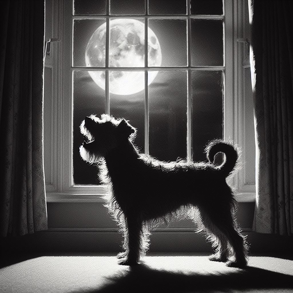 A dog barking at night